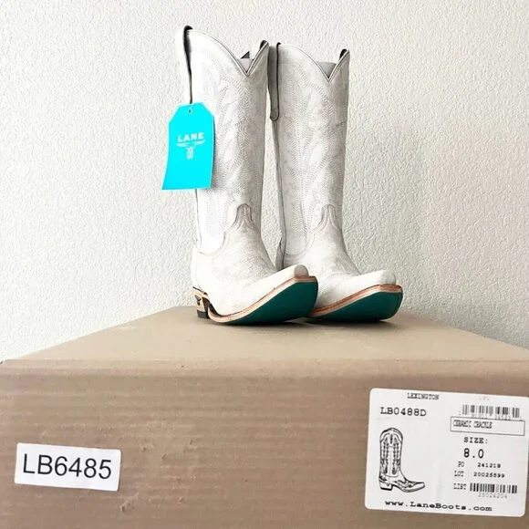 Lane LEXINGTON Women Cowboy Boots 8 White Leather Western Cowgirl Mid Calf Tall - Picture 10 of 11